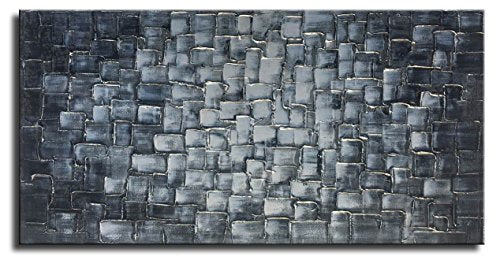 MyArton Large Abstract Silver Square Wall Art Hand Painted Modern Textured Oil Painting on Canvas Ready To Hang 60x30inch - color: Silver, size: 60"L x 30"W