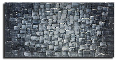 MyArton Large Abstract Silver Square Wall Art Hand Painted Modern Textured Oil Painting on Canvas Ready To Hang 60x30inch - color: Silver, size: 60"L x 30"W