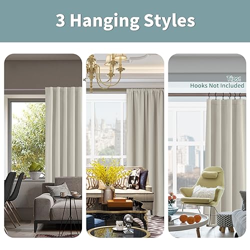 BGment Camel Blackout Curtains 63 Inches Long with Thermal Insulated Liner - color: Cashmere, size: 38"W x 63"L (Pack of 2)