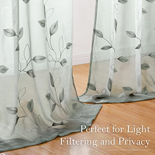 HOMEIDEAS Sage Green Kitchen Tier Curtains Leaf Embroidered, 30x36, 2 Panel - color: 1-sage Green, size: 30"W x 36"L (Pack of 2)