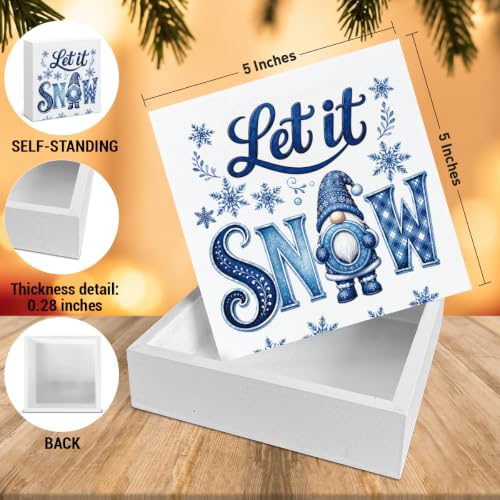 Winter Decorations, Seasonal Let It Snow Wooden Sign Decor 5x5 Inch - color: Tub-11