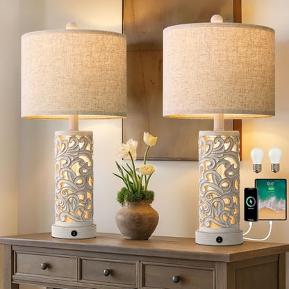 OYEARS 22'' Table Lamp Set of 2 for Living Room,Farmhouse Lamp for Bedroom - color: Farmhouse White