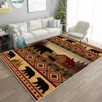Cabin Bear Area Rug 4x6 for Living Room Rustic Lodge Bear Area Rugs - color: Cabin, size: 4' x 6' (Rectangular)