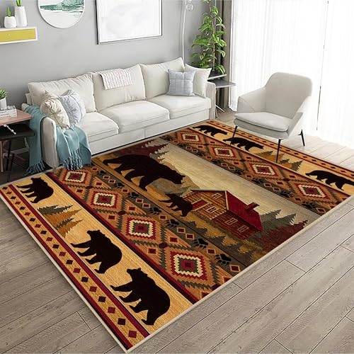 Cabin Bear Area Rug 4x6 for Living Room Rustic Lodge Bear Area Rugs - color: Cabin, size: 4' x 6' (Rectangular)