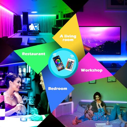 AILBTON Led Strip Lights,60ft Music Sync Color Changing, Built-in Mic,Bluetooth App Control LED Tape Lights with Remote,5050 RGB Rope Light Strips - size: 60FT