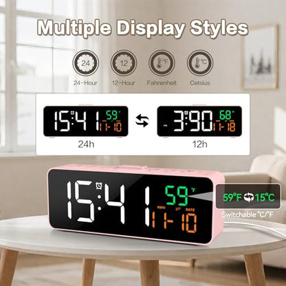 Netzu 3-in-1 Digital Clocks for Living Room, Small & Compact Alarm Clock - color: Pink