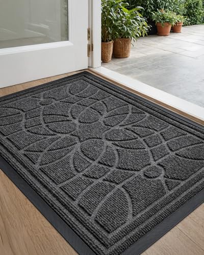 DEXI Front Door Mat Outside Entrance 24x36, Heavy Duty Non Slip, Grey - color: Grey, size: 24" X 36" (Rectangular)