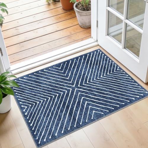 ROYHOME 2x3 Entryway Rug Indoor Door Mat Washable Non Slip Small Carpet - color: Navy, size: 2' x 3' (Rectangular)