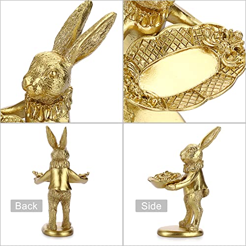 ELLDOO Small Golden Bunny Figurine Jewelry Ring Tray Decorative Serving Rabbit Statue Ornament Animal Sculpture Home Arts Desktop Accessories Table Decor, Standing Bunny - style: Standing Rabbit