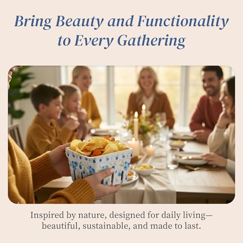 BIEN BEAU Ceramic Berry Baskets Set of 4, Blueberry Colander Fruit Bowls - color: Blue