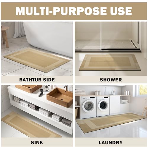 YDKGL Non Slip Bath Mat Large Thin Bathroom Rugs Fit Under Door Brown 24*48 - color: A- Brown, size: 24" x 48" (Rectangular)