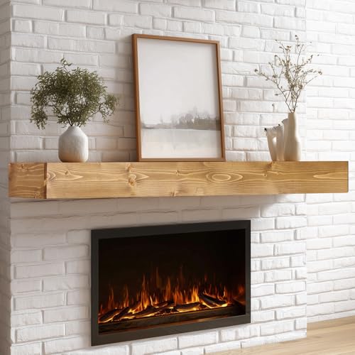 60x8x5in Pine Wood Fireplace Mantel Shelf, Natural Wood - color: Natural Wood, size: 60x5x8-hollow