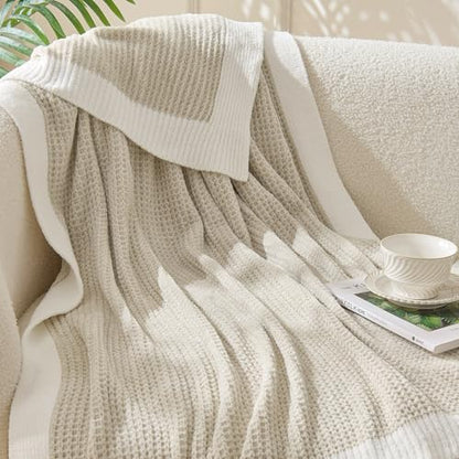 BEDELITE Soft Cozy Chenille Waffle Knit Throw Blanket,Farmhouse Boho - color: Beige, size: Throw(50"x60")