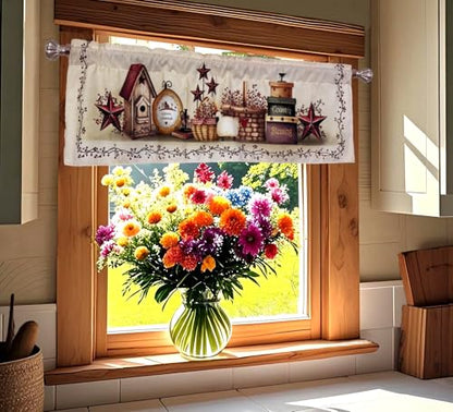 Country Stars Farmhouse Window Curtain Valance 52 X 16 Inches - color: Star