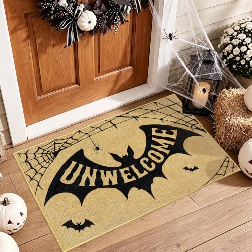 Halloween Mat for Front Door Unwelcome Doormat Outdoor Indoor Decor 17"x30" | Mat for front door, entryway matt, low profile, durable, housewarming gift, for living room bedroom patio porch holiday decor - color: Unwelcome