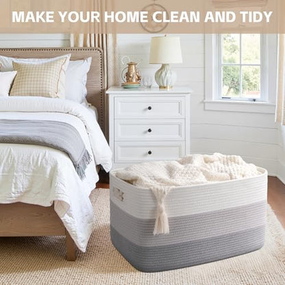 OIAHOMY Blanket Basket Laundry Basket Dog Toy Basket 75L Gradient Grey - color: Gradient Grey, size: 22”x17”x12”