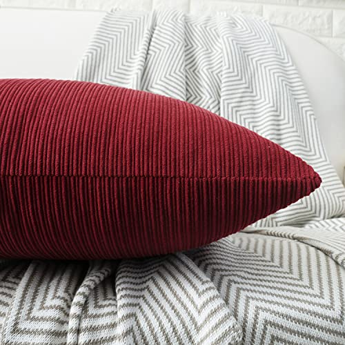 HWY 50 Burgundy Red Chenille Throw Pillow Covers 20x20 Inch Buttons - color: Burgundy Red, size: 20" x 20" (Pack of 2)