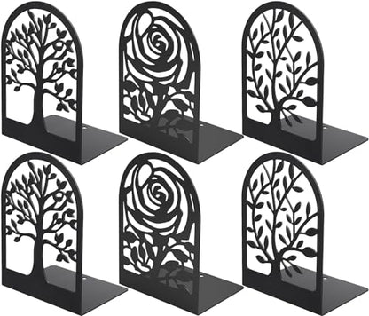 MaxGear Metal Book Ends 3pair, Heavy Duty Bookends for Shelves Decorative with 1pair Book Ends Tree Design Modern Bookends Non-Skid Bookend