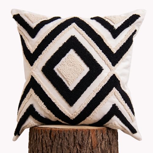 lifein 18x18 Pillow Covers-Throw Pillow Cover Tufted Boho Jacquard Pillow Covers Farmhouse Decorative Pillow Cover Pillow Cases for Gift Couch Sofa Bed Chair Living Room Home Decor - color: D-qr728(1 Pack Without Pillow Insert), size: 18" x 18" (Pack of 1
