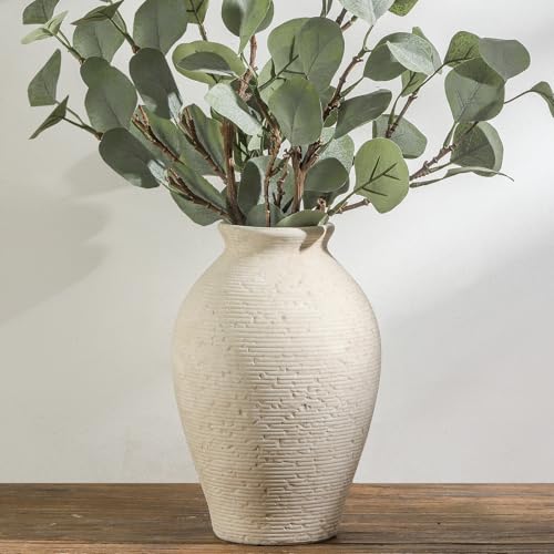 Vanselia Ceramic Flower Vase Home Decor - Large Farmhouse Table Vases Rustic Vintage Living Room Kitchen Bedroom Decorations for House Book Shelf Office Coffee Desk Dining Fireplace (9" Rustic) - color: Rustic-9"