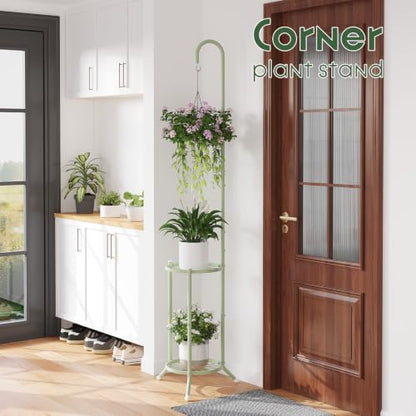 Metal Plant Stand With Hanging Hook, 2-Tier Flower Pot Display rack, Green - color: Mint Green