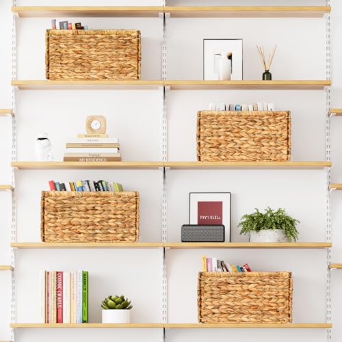 SpaceAid 4 Pack Wicker Basket, Storage Baskets for Organizing, Woven Rattan Basket with Handles for Shelves, Water Hyacinth Large Cube Organizer Storage Bin, 13x8.2x7 inch, Natural - size: 4-Pack, 13x8.2x7in