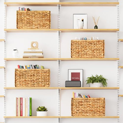 SpaceAid 4 Pack Wicker Basket, Storage Baskets for Organizing, Woven Rattan Basket with Handles for Shelves, Water Hyacinth Large Cube Organizer Storage Bin, 13x8.2x7 inch, Natural - size: 4-Pack, 13x8.2x7in