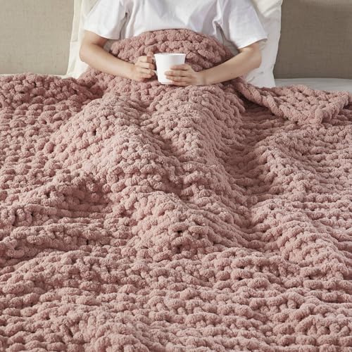 Madison Park Chenille Chunky Knit All Season Throw Blanket, 50 x 60, Blush - color: Blush