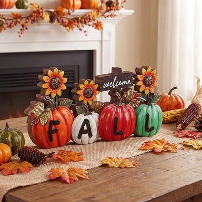 Amyhill Fall Decorations for Home Wooden Pumpkin with Sunflower Table Sign - style: Fall