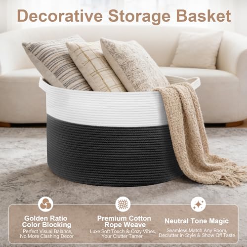 105L Large Blanket Basket Storage with Handles - White & Black - color: Black & White, size: 105L