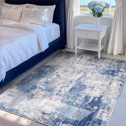 RELEANY Washable 4'x5' Abstract Area Rug for Living Room Blue Gray - color: Blue/Gray, size: 4' x 5' (Rectangular)