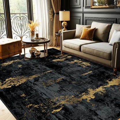 RELEANY Washable 5'x8' Abstract Area Rug for Living Room Black Gold - color: Black/Gold, size: 5' x 8' (Rectangular)