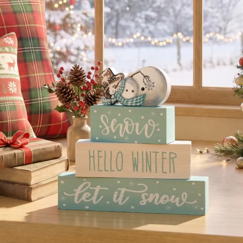 Smile 4 Pcs Christmas Signs Wooden Indoor Tabletop Decorations - style: Let It Snow