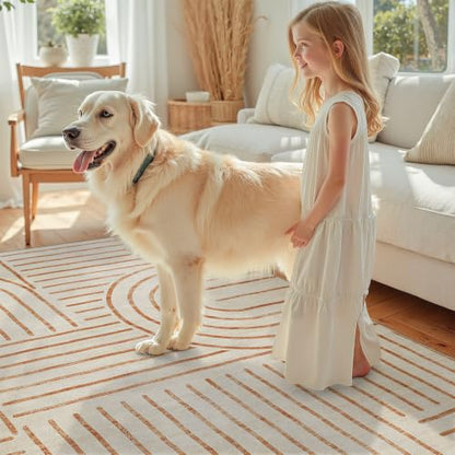 DCX Abstract Washable 4x6 Rug, Non Slip Low Pile Rug, Beige - color: Orange, size: 4' x 6' (Rectangular)
