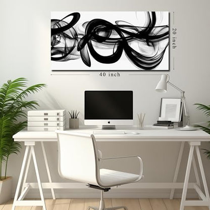 Black And White Abstract Canvas Wall Art For Bedroom Office Living Room - color: Black, size: 40"L x 20"W