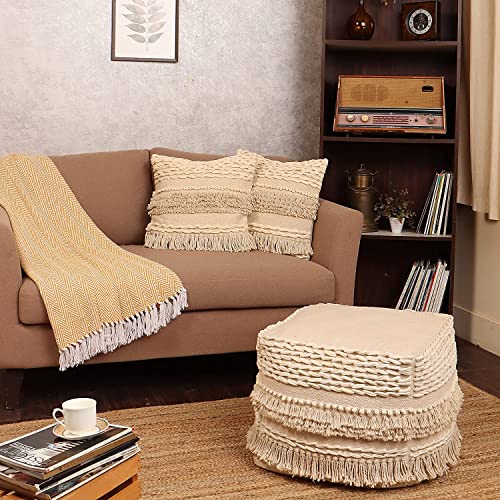 · REDEARTH · Boho Handwoven Throw Pillow Cases - Contructed Frill Natural - color: Contructed Frill Natural, size: 18" x 18" (Pack of 2)