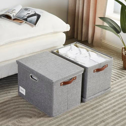 15" Fabric Storage Box with Lids, 3-Pack, Gray - color: Gray, size: Medium-15"