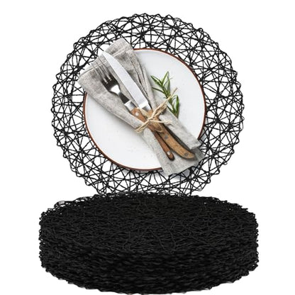 AHHFSMEI Paper Braided Round Placemats Set of 12 Natural Non-Slip Heat Resistant Table Mats for Dining Tables Woven Indoor & Outdoor Place mats(Black,12) - color: Black
