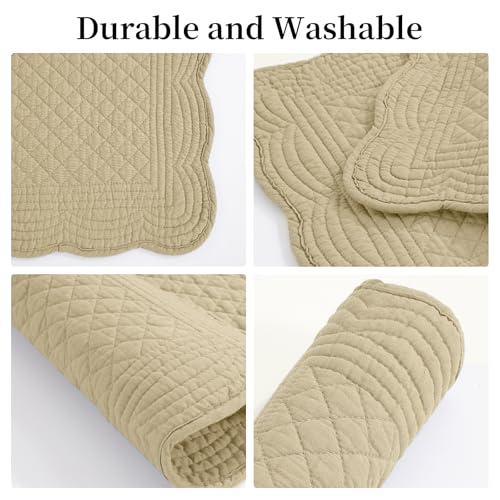 HOMBYS Quilted Placemats Set of 6 Washable-13x18 inches Rectangular Placemats for Kitchen Table-100% Cotton Fabric Rectangular Table Mats, (Khaki) - color: Khaki