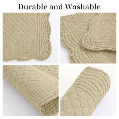 HOMBYS Quilted Placemats Set of 6 Washable-13x18 inches Rectangular Placemats for Kitchen Table-100% Cotton Fabric Rectangular Table Mats, (Khaki) - color: Khaki