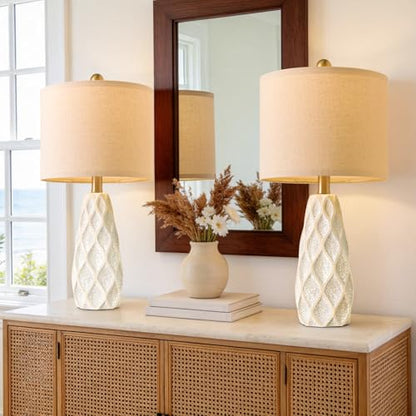 Small Table Lamps Set of 2 for Living Room, 20.25" White Bedside Boho Lamps - color: White, size: Small - 20.75''