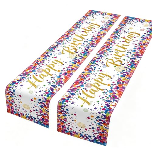 2pc Happy Birthday Table Runner 18x72 Inch Colorful Party Decor - color: White-2pc