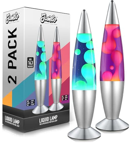 JAMBO 2 Pack- 16" Beautiful Lamp- Blue with Yellow/Green Wax and Purple with Pink Wax, Relaxing Liquid Lamp, Night Light Nightlight, Lamps for Adults Teens Kid - color: Silver Base, Blue Liquid, Yellow Wax AND Silver Base, Purple Liquid, Pink Wax