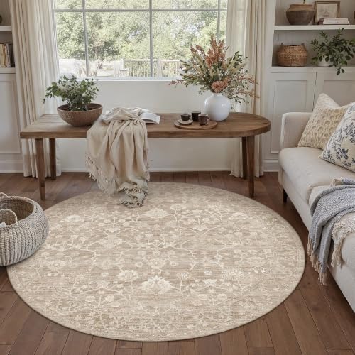 HUGEAR 4x4 Beige Neutral Round Rugs Washable Rug Carpet - color: Beige, size: 4' (Round)