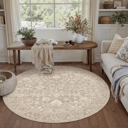 HUGEAR 4x4 Beige Neutral Round Rugs Washable Rug Carpet - color: Beige, size: 4' (Round)