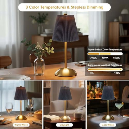 Set of 2 Small Rechargeable Lamp Cordless, LED Battery Table Lamp - color: Gray-Blue