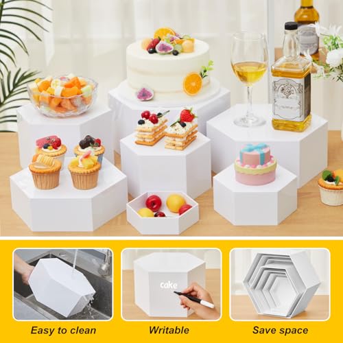 Leinuosen 7 Pcs Large Acrylic Buffet Risers, 6-12" Hexagonal, White - color: White, size: 6" to 12", style: Hexagonal