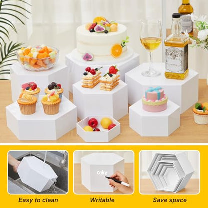 Leinuosen 7 Pcs Large Acrylic Buffet Risers, 6-12" Hexagonal, White - color: White, size: 6" to 12", style: Hexagonal