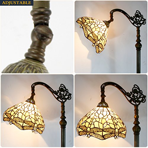 WERFACTORY Tiffany Floor Lamp Cream Stained Glass Dragonfly Arched Lamp