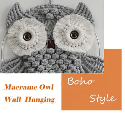 Achart Owl Macrame Wall Hanging-Hand Woven Boho Tapestry-Macrame Wall Decor - color: Grey-S